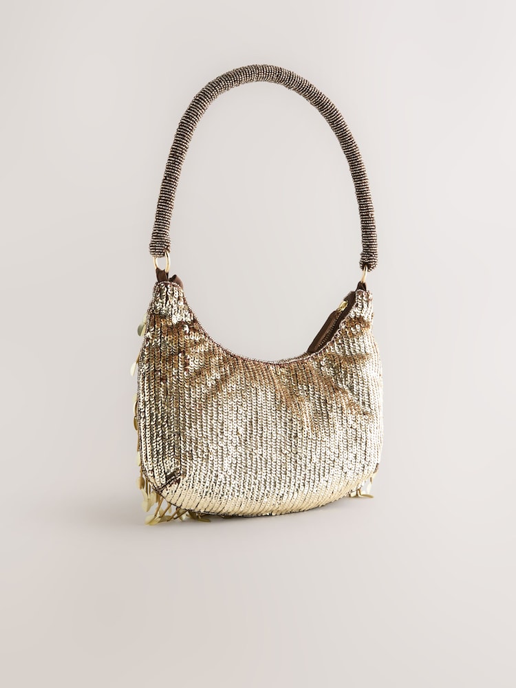 Gold Embellished Tassel Shoulder Bag - Image 2 of 5