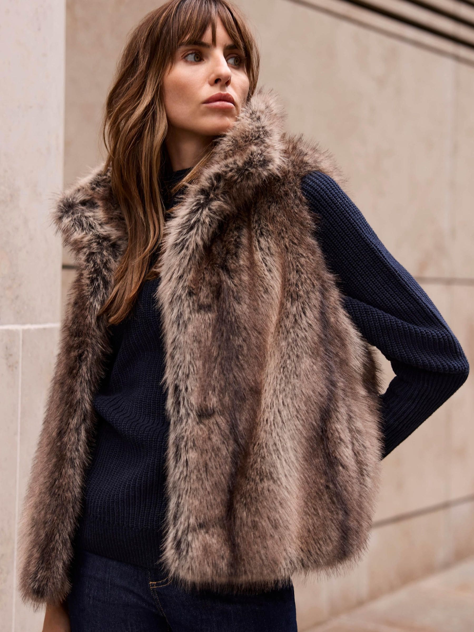 エムドット　Emdot 2way fur gilet ジレ Gushlow And Cole Shearling And Hand Knit Gilet Black