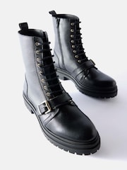 Mint Velvet Black Lilly Leather Biker Boots - Image 2 of 5