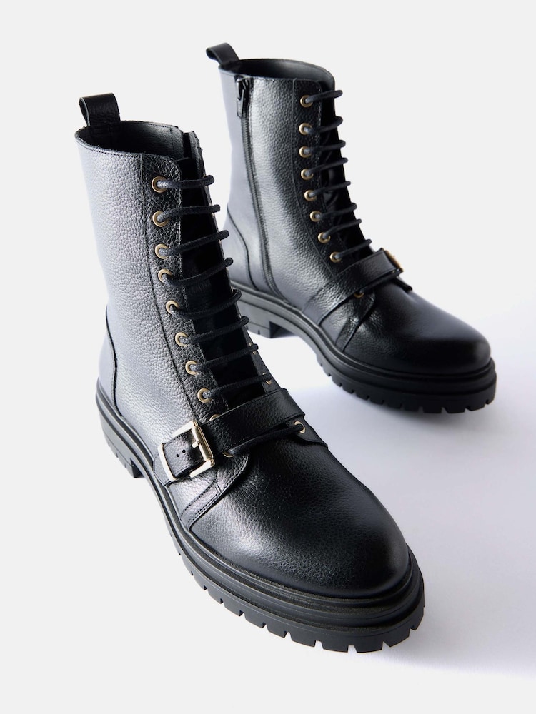 Mint Velvet Black Lilly Leather Biker Boots - Image 2 of 5 Mint Velvet Black Lilly Leather Biker Boots - Image 2 of 5
