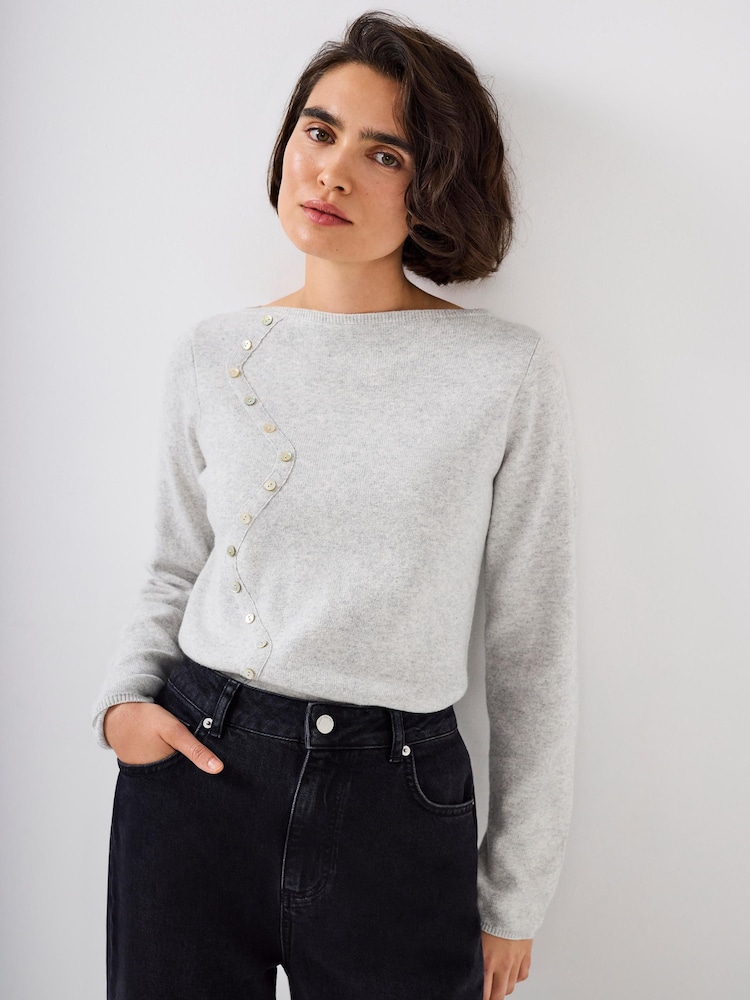 Mint Velvet Grey Button Detail Knit Top - Image 1 of 7