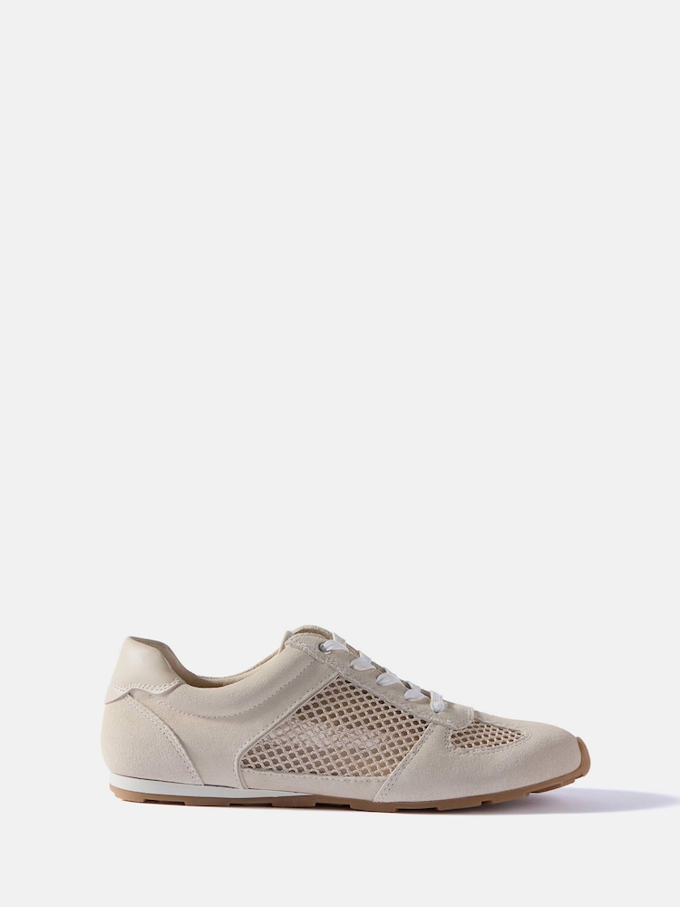 Mint Velvet Cream Myla Suede Mesh Trainers - Image 1 of 5