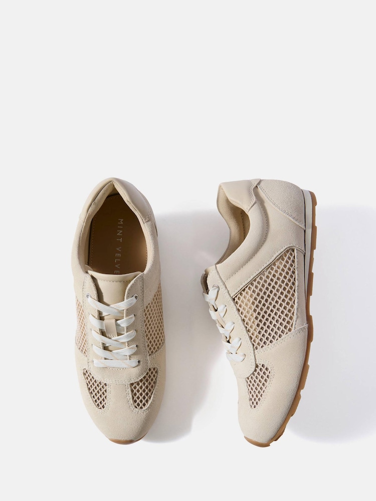 Mint Velvet Cream Myla Suede Mesh Trainers - Image 2 of 5