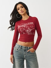 True Religion Red Printed Buddha Long Sleeve Baby T-Shirt - Image 1 of 5