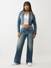 True Religion Blue Shrunken Denim Hoodie Jacket - Image 3 of 6