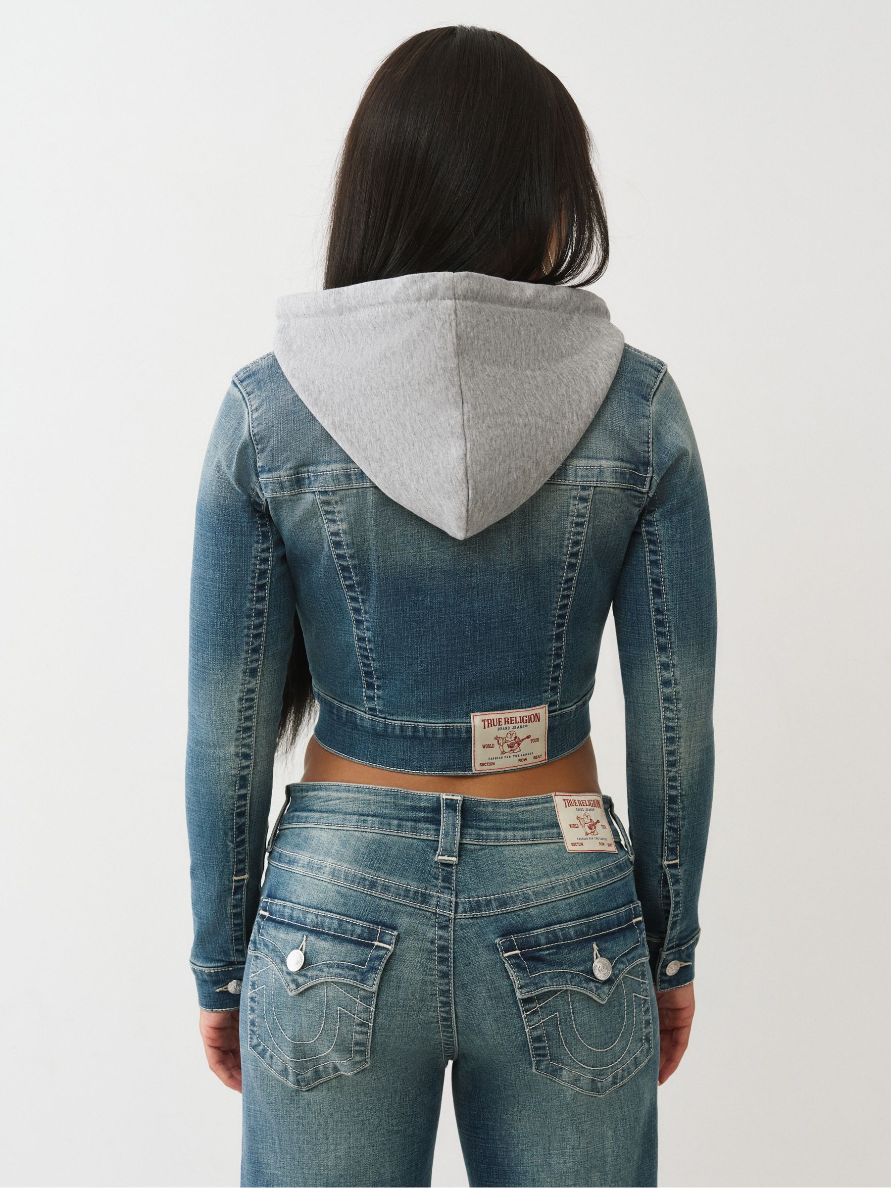 Buy True Religion Blue Shrunken Denim Hoodie Jacket from the Next
