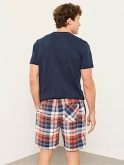 FatFace Stevens 2 Piece Navy Orange Check Short Pyjama Set - Image 3 of 7