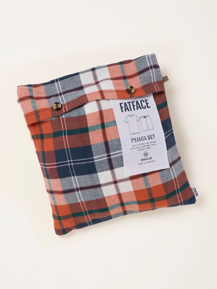 FatFace Stevens 2 Piece Navy Orange Check Short Pyjama Set - Image 7 of 7