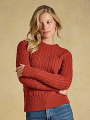 Joules Burnt Orange Classic Crew Neck Cotton Cable Knit Jumper - Image 1 of 6