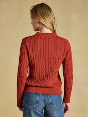 Joules Burnt Orange Classic Crew Neck Cotton Cable Knit Jumper - Image 2 of 6