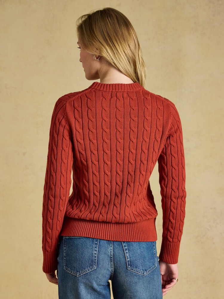 Joules Burnt Orange Classic Crew Neck Cotton Cable Knit Jumper - Image 2 of 6 Joules Burnt Orange Classic Crew Neck Cotton Cable Knit Jumper - Image 2 of 6
