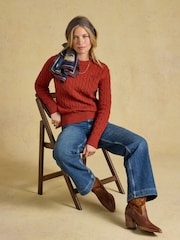 Joules Burnt Orange Classic Crew Neck Cotton Cable Knit Jumper - Image 3 of 6
