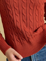 Joules Burnt Orange Classic Crew Neck Cotton Cable Knit Jumper - Image 5 of 6