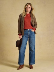 Joules Burnt Orange Classic Crew Neck Cotton Cable Knit Jumper - Image 6 of 6