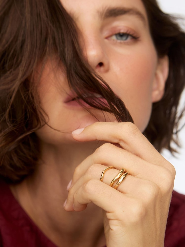 Oliver Bonas Gold Tone Christie Stainless Steel Waterproof Stacking Rings Set of 3 - Image 1 of 1