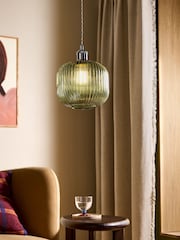 MADE.COM Green Briz Ribbed Glass Easy Fit Light Shade - Image 1 of 6