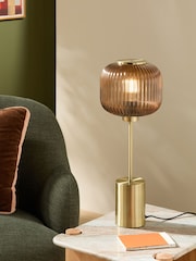 MADE.COM Amber Brown Briz Ribbed Glass Table Light - Image 1 of 5