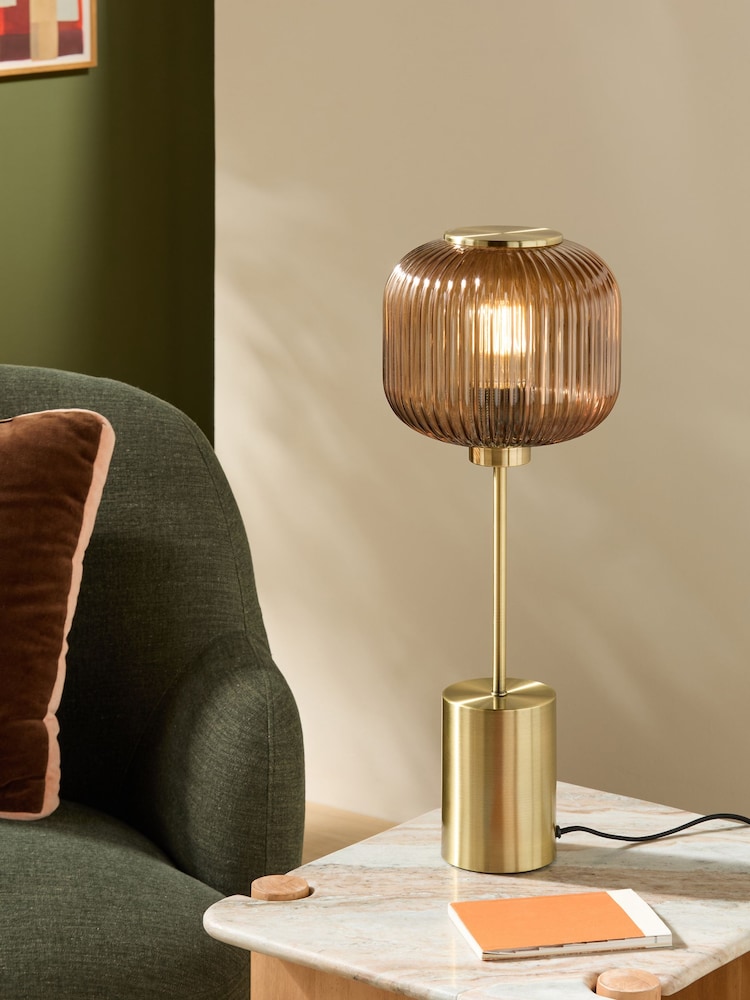 MADE.COM Amber Brown Briz Ribbed Glass Table Light - Image 1 of 5 MADE.COM Amber Brown Briz Ribbed Glass Table Light - Image 1 of 5
