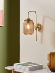 MADE.COM Amber Brown Briz Ribbed Glass Wall Light - Image 1 of 5
