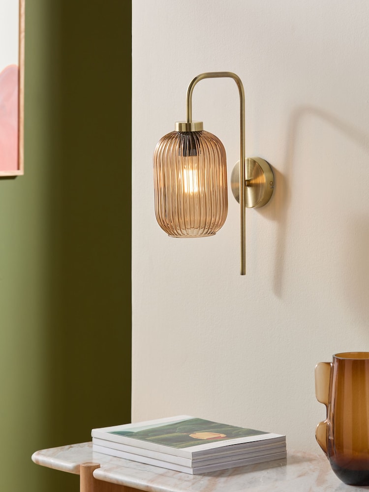 MADE.COM Amber Brown Briz Ribbed Glass Wall Light - Image 1 of 5 MADE.COM Amber Brown Briz Ribbed Glass Wall Light - Image 1 of 5