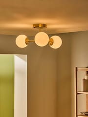 MADE.COM Brass/Opal Glass Globe 3 Light Flush Fitting Ceiling Light - Image 2 of 6
