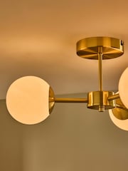 MADE.COM Brass/Opal Glass Globe 3 Light Flush Fitting Ceiling Light - Image 3 of 6