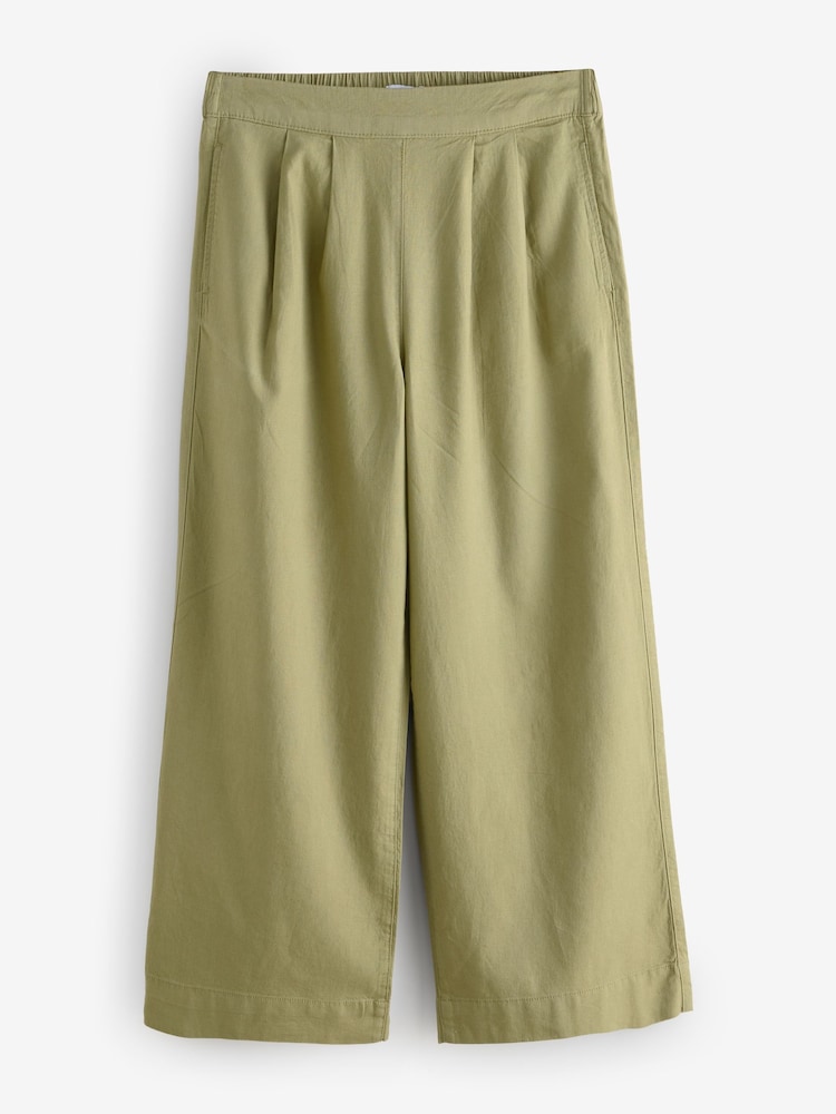 Olive Green Linen Wide Leg Trousers - Image 1 of 1 Olive Green Linen Wide Leg Trousers - Image 1 of 1