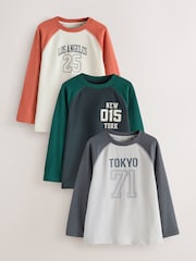 Raglan Graphic Long Sleeve Relaxed Fit T-Shirts 3 Pack (3-16yrs) - Image 1 of 7