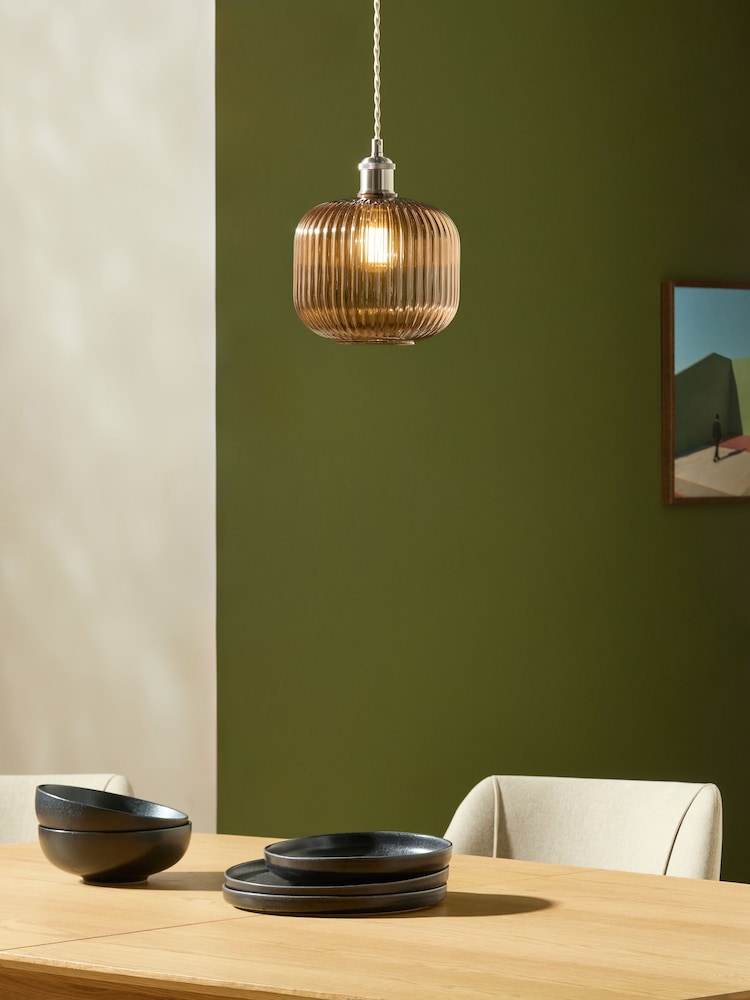 MADE.COM Brown Briz Ribbed Glass Easy Fit Light Shade - Image 1 of 5 MADE.COM Brown Briz Ribbed Glass Easy Fit Light Shade - Image 1 of 5