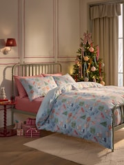 Blue Smiling Icons Christmas Reversible Duvet Cover and Pillowcase Set - Image 2 of 7