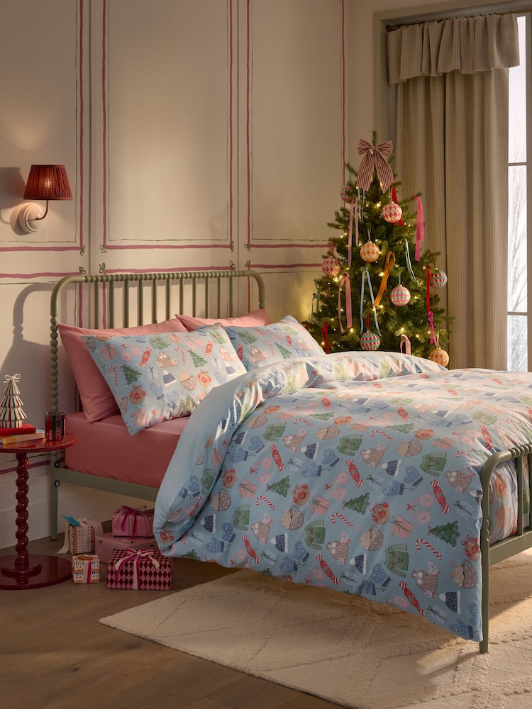 Blue Smiling Icons Christmas Reversible Duvet Cover and Pillowcase Set - Image 2 of 7 Blue Smiling Icons Christmas Reversible Duvet Cover and Pillowcase Set - Image 2 of 7