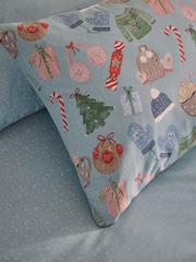 Blue Smiling Icons Christmas Reversible Duvet Cover and Pillowcase Set - Image 5 of 7