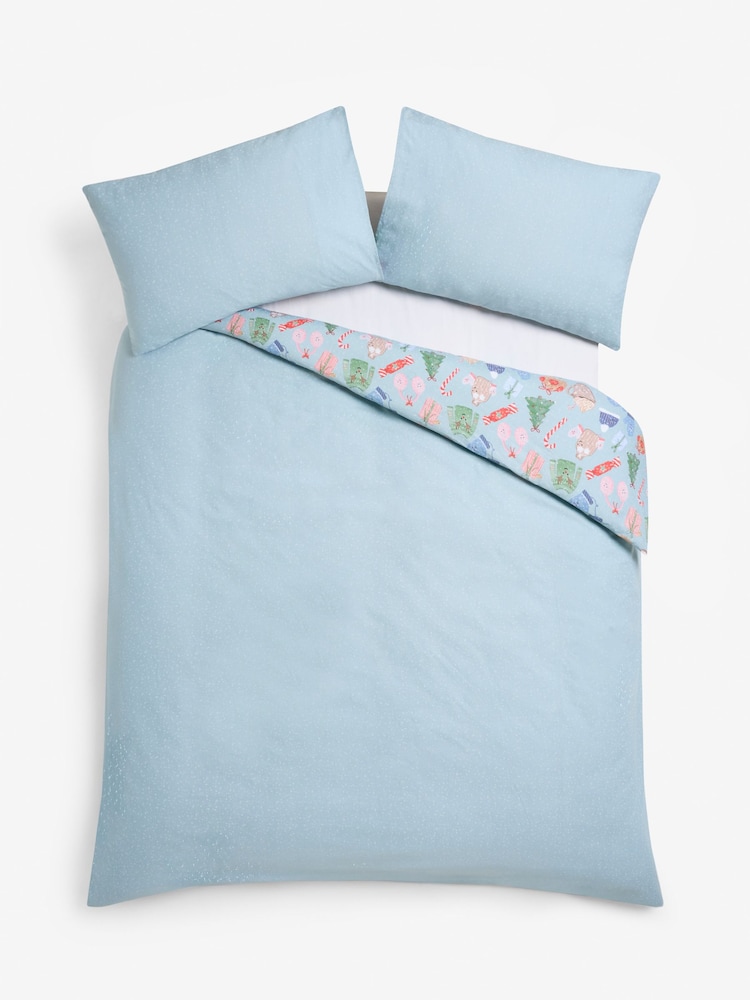 Blue Smiling Icons Christmas Reversible Duvet Cover and Pillowcase Set - Image 7 of 7 Blue Smiling Icons Christmas Reversible Duvet Cover and Pillowcase Set - Image 7 of 7