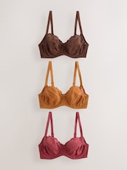 Burgundy Red/Chocolate/Yellow Non Padded Balcony DD+ Lace Bras 3 Pack - Image 1 of 18