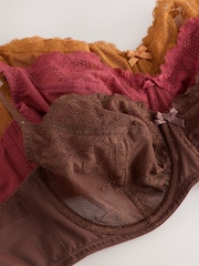 Burgundy Red/Chocolate/Yellow Non Padded Balcony DD+ Lace Bras 3 Pack - Image 17 of 18