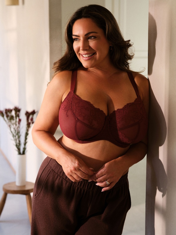 Burgundy Red/Chocolate/Yellow Non Padded Balcony DD+ Lace Bras 3 Pack - Image 2 of 18 Burgundy Red/Chocolate/Yellow Non Padded Balcony DD+ Lace Bras 3 Pack - Image 2 of 18
