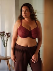 Burgundy Red/Chocolate/Yellow Non Padded Balcony DD+ Lace Bras 3 Pack - Image 4 of 18