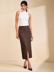 Friends Like These Brown Tailored Utility Pencil Skirt - Image 1 of 5