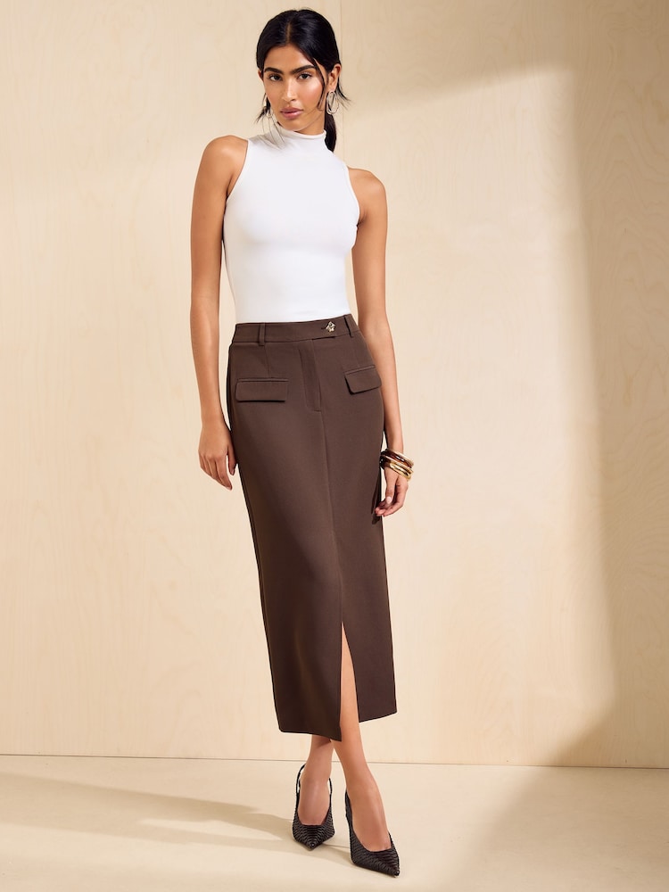 Friends Like These Brown Tailored Utility Pencil Skirt - Image 1 of 5