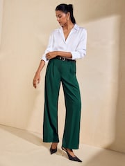Friends Like These Pine Green Lightweight Elastic Back Tailored Wide Leg Trousers - Image 1 of 5