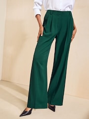 Friends Like These Pine Green Lightweight Elastic Back Tailored Wide Leg Trousers - Image 2 of 5