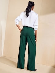 Friends Like These Pine Green Lightweight Elastic Back Tailored Wide Leg Trousers - Image 5 of 5
