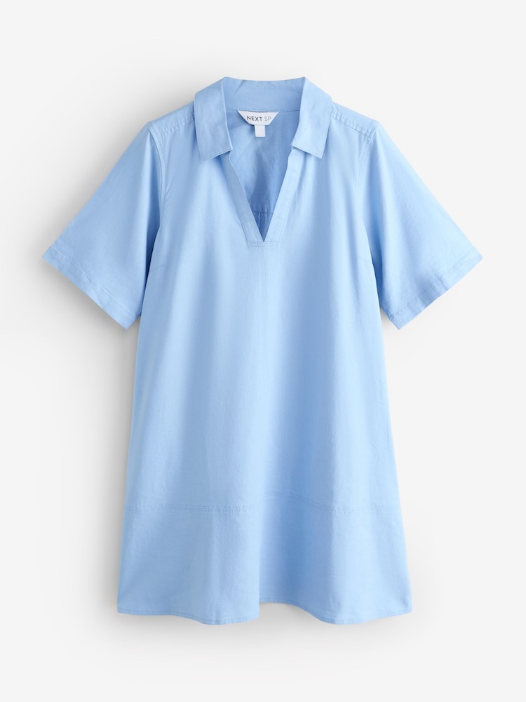 Blue Short Sleeve V-Neck Collared Dress - Image 1 of 1 Blue Short Sleeve V-Neck Collared Dress - Image 1 of 1