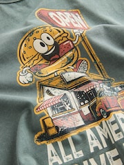 Teal Blue Burger Washed Graphic T-Shirt (3-16yrs) - Image 4 of 4