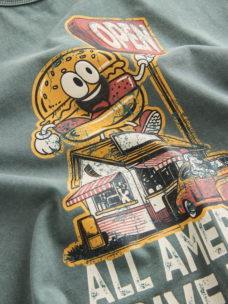 Teal Blue Burger Washed Graphic T-Shirt (3-16yrs) - Image 4 of 4
