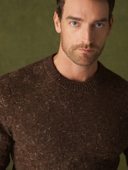 Brown Textured Crew Neck Jumper - Image 1 of 6