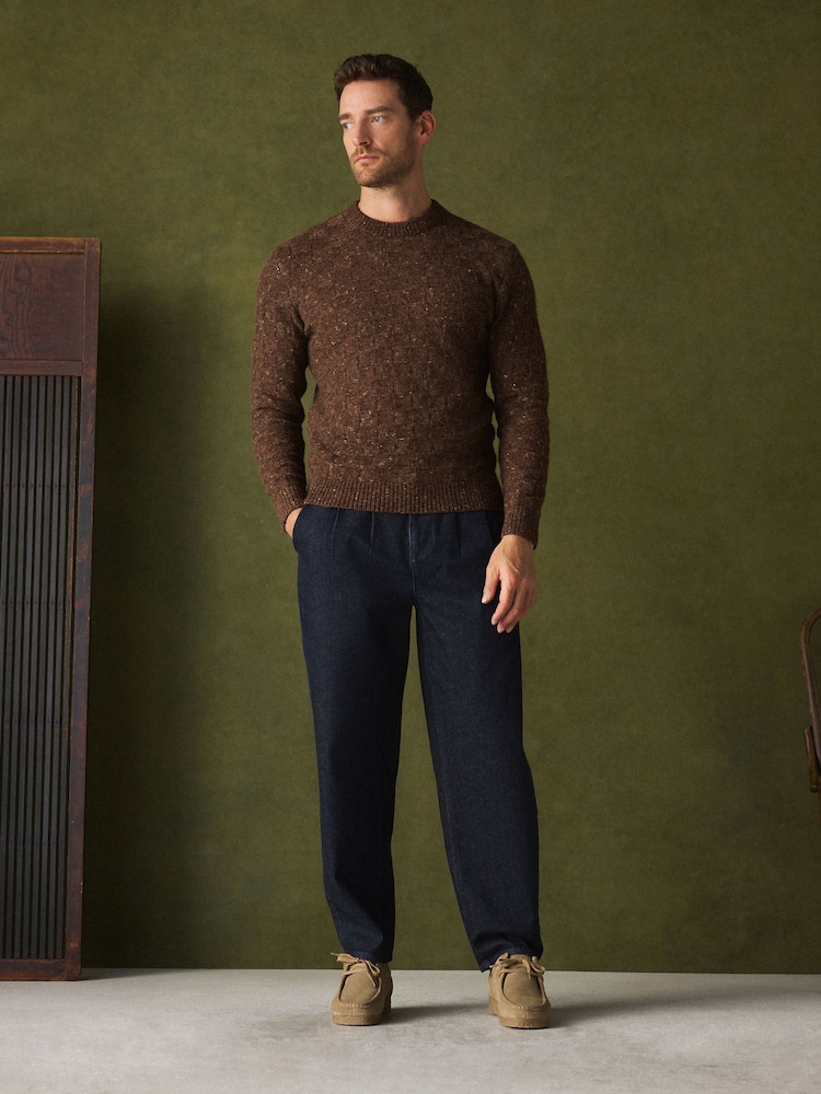 Brown Textured Crew Neck Jumper - Image 2 of 6