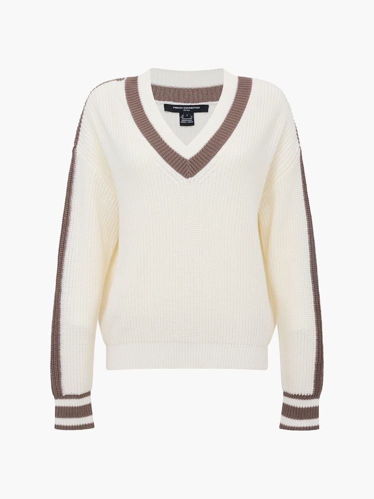 French Connection Cream Varli Varisty V-Neck Jumper - Image 6 of 6