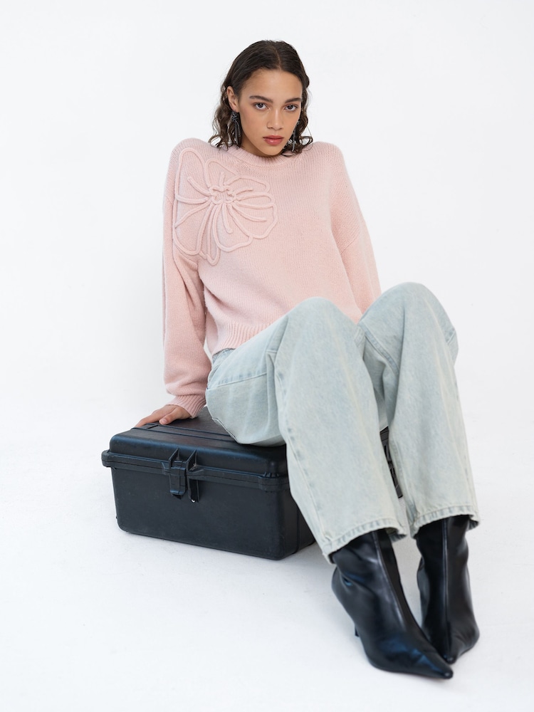 French Connection Pink Patrice Knit Floral Motif Jumper - Image 1 of 5