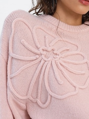 French Connection Pink Patrice Knit Floral Motif Jumper - Image 3 of 5